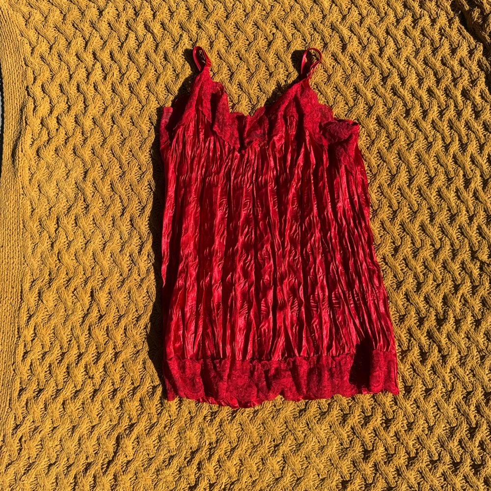 Vintage Ashley Stewart Silky Feel Satin Lace Red Y2K Nightie‎ Babydoll Top 18 20